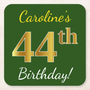 Dessous De Verre Carré Vert, Faux Gold 44e anniversaire + Nom personnalis