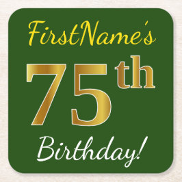 Dessous De Verre Carré Vert, Faux Gold 75e anniversaire + Nom personnalis