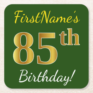Dessous De Verre Carré Vert, Faux Gold 85e anniversaire + Nom personnalis