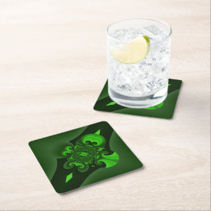 Dessous De Verre Carré Vert foncé et vague spirale lime