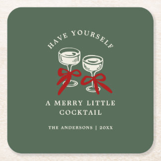 Dessous De Verre Carré Vert Rétro Joyeux Petit Cocktail Soirée de Noël