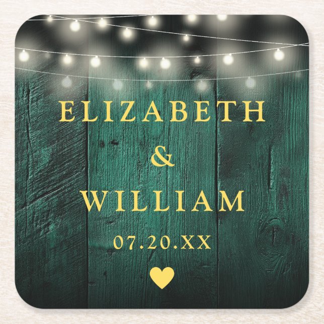 Dessous De Verre Carré Vert Rustique Boho Boho Barne Éclairage Mariage (Devant)