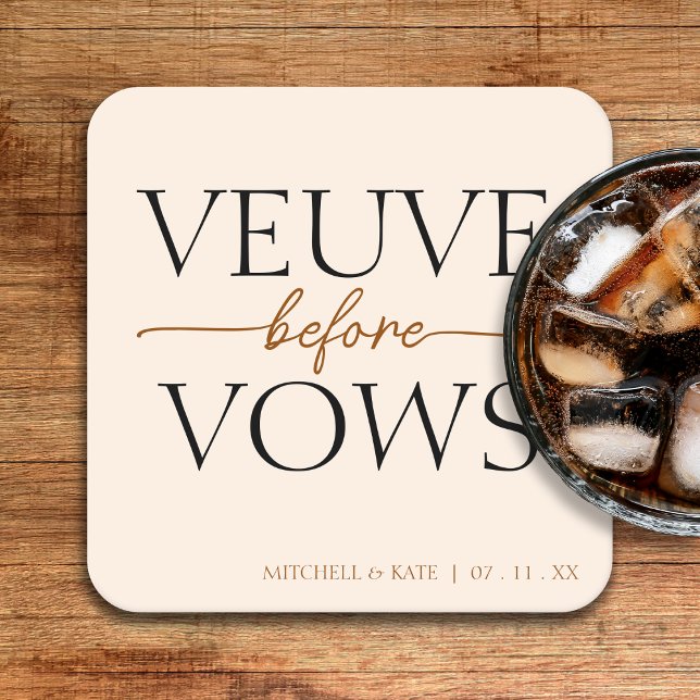 Dessous De Verre Carré Veuve Before Vows Tan Brown Bridal Shower (Veuve Before Vows Tan Brown Bridal Shower Square Paper Coaster
)