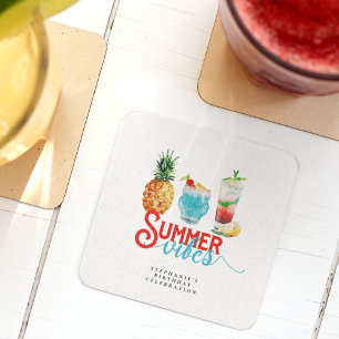 Dessous De Verre Carré Vibes d'été amusantes Cocktails vibrants Anniversa