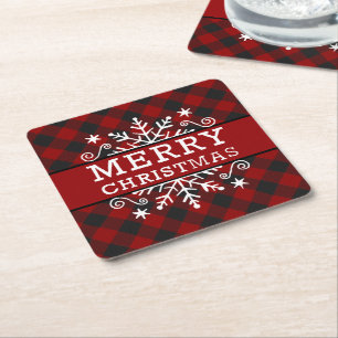 Dessous De Verre Carré Vichy Noël joyeux flocon de neige 