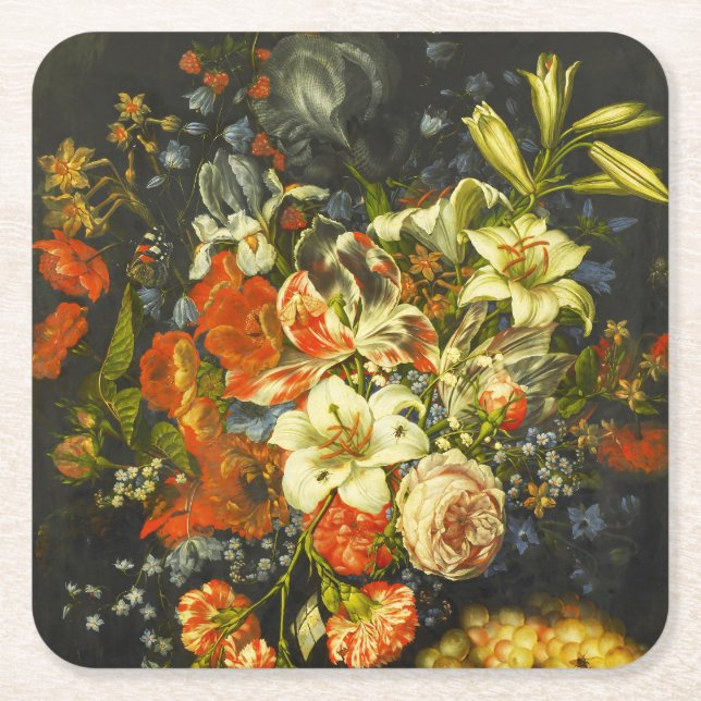 Dessous De Verre Carré Vie morte avec fleurs et fruits (Devant)