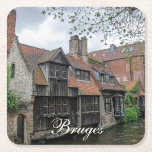 Dessous De Verre Carré Vieille ville de Bruges en Belgique