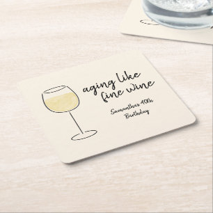 Dessous De Verre Carré Vieillir Comme Vin Fin Vin Blanc Verre Anniversair