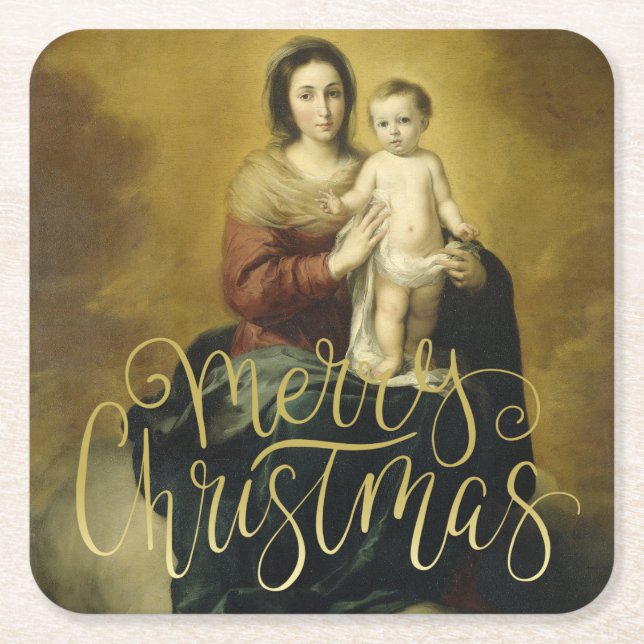 Dessous De Verre Carré Vierge à l'enfant, Noël aux beaux-arts (Devant)