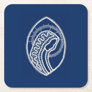 Dessous De Verre Carré Vierge Marie, dentelle blanche, bleu marine