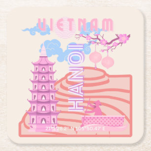 Dessous De Verre Carré Vietnam Travel Art, rose