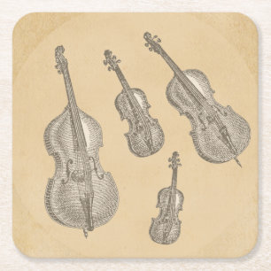 Dessous De Verre Carré Vieux dessins au trait ficelés d'instruments
