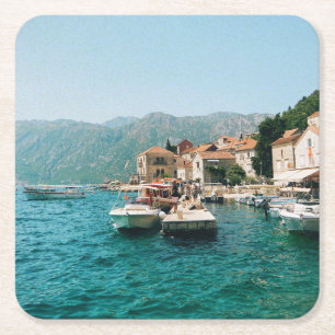 Dessous De Verre Carré Ville côtière de Perast, Monténégro