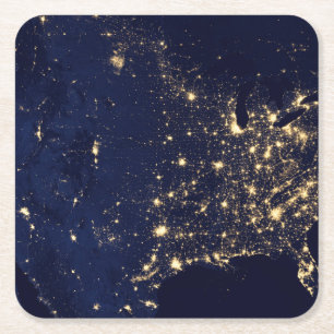 Dessous De Verre Carré Ville Des États-Unis La Nuit.