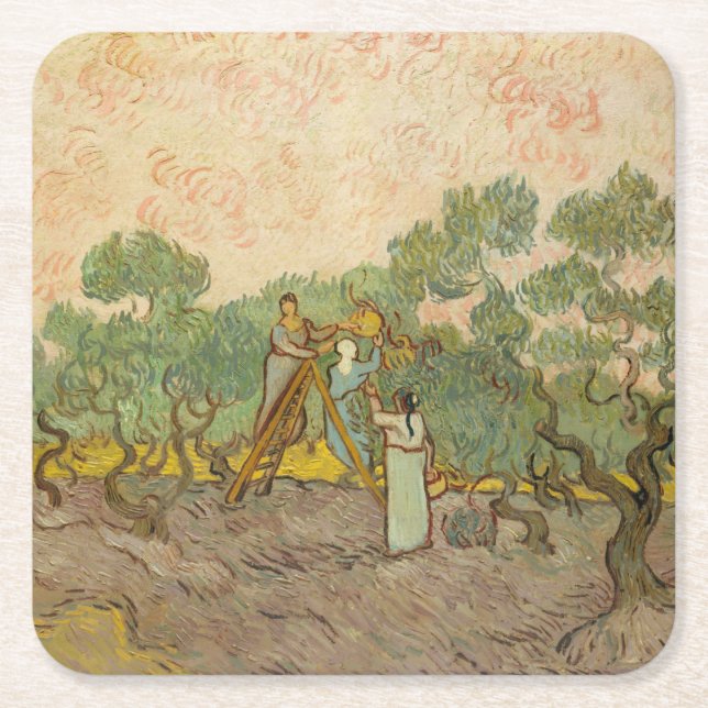 Dessous De Verre Carré Vincent van Gogh - Femmes cueillette d'olives (Devant)