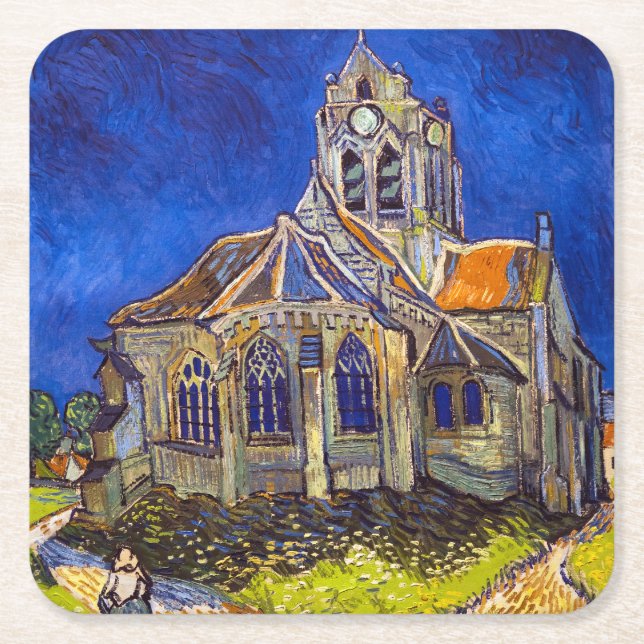 Dessous De Verre Carré Vincent van Gogh - L'église d'Auvers (Devant)