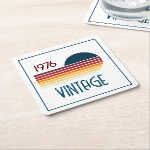 Dessous De Verre Carré Vintage 1976 Retro Stripe Sun 50e anniversaire