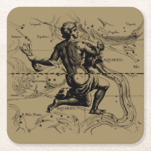 Dessous De Verre Carré Vintage Aquarius Constellation par Hevelius 1690