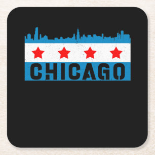 Dessous De Verre Carré Vintage Chicago Flag Skyline