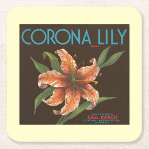 Dessous De Verre Carré Vintage Corona Lily California Fruit Crate Étiquet