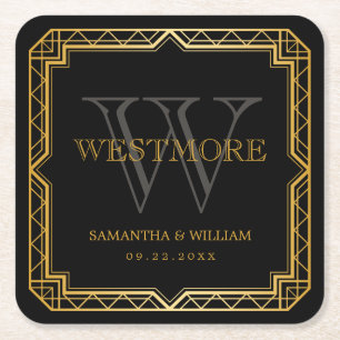 Dessous De Verre Carré Vintage élégant Art Déco Black Gold Mariage