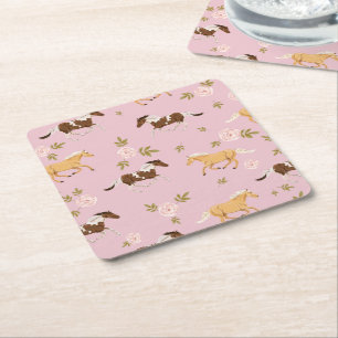 Dessous De Verre Carré Vintage Floral Horse Motif