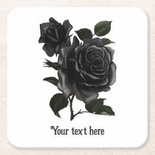 Dessous De Verre Carré Vintage gothique noir Roses personnalisés