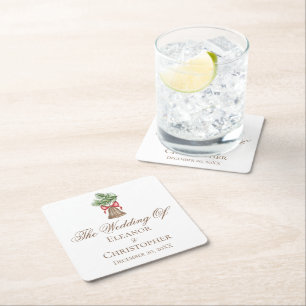 Dessous De Verre Carré Vintage Noël Bell Minimaliste Mariage de vacances