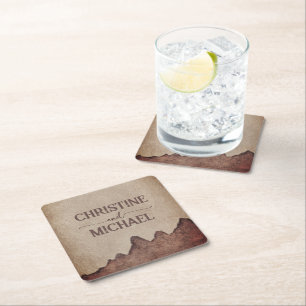 Dessous De Verre Carré Vintage papier rustique brun montagnes mariage