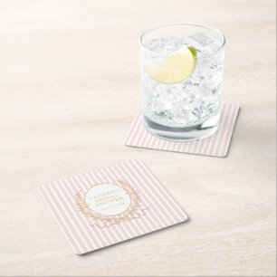 Dessous De Verre Carré Vintage Paris Glam Baby Shower Rose Stripte