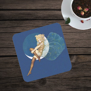 Dessous De Verre Carré Vintage Pretty Blue Fairy Bas Bleu Lune Bleue