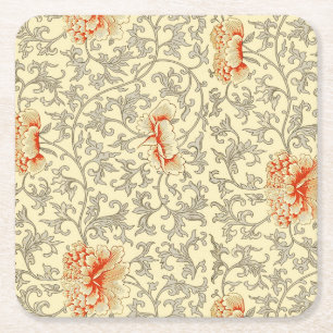 Dessous De Verre Carré Vintage rose gris Artwork Botanique Floral