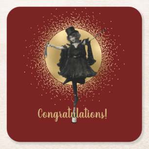 Dessous De Verre Carré Vintage Top Hat Dancer Félicitations