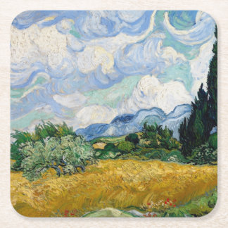 Dessous De Verre Carré Vintage Van Gogh Champ de blé avec Cyprès