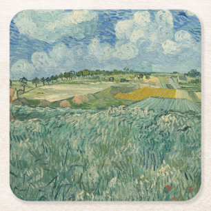 Dessous De Verre Carré Vintage Van Gogh Plaine à Auvers avec nuages de pl