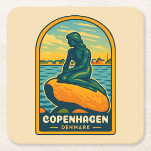 Dessous De Verre Carré Vintage voyage rétro Copenhague Danemark Sirène
