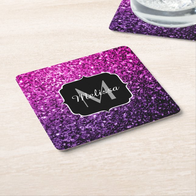 Dessous De Verre Carré Violet rose ombre faux parties scintillant scintil (Incliné)