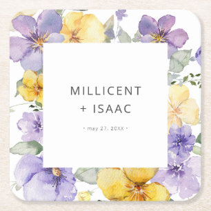 Dessous De Verre Carré Violets violets et jaunes modernes Mariage floral