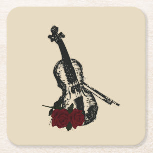Dessous De Verre Carré Violon et Roses