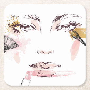 Dessous De Verre Carré Visage de maquillage d'aquarelle