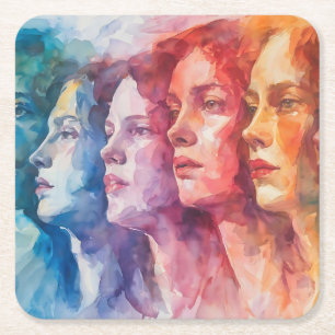 Dessous De Verre Carré Visages des femmes - Peinture aquarelle