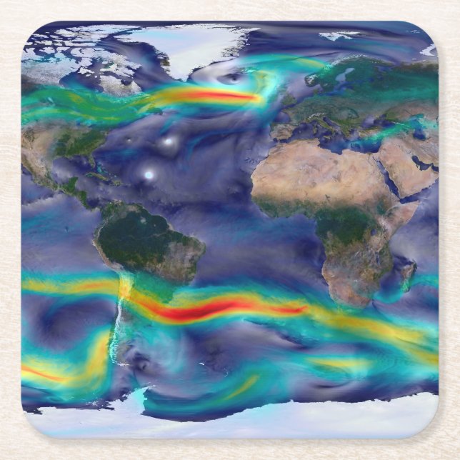 Dessous De Verre Carré Visualisation Des Vents Mondiaux. (Devant)