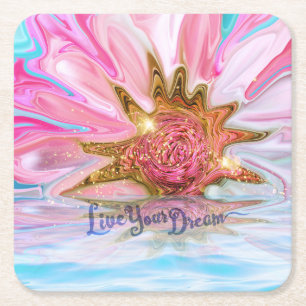 Dessous De Verre Carré Vivez votre rêve - Rose Flower power