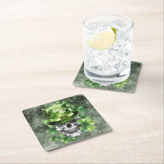 Dessous De Verre Carré Vivid Skull with Green Hat Illustration