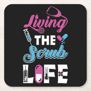 Dessous De Verre Carré Vivre La Vie Scrub - Cadeau Stethoscope