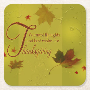 Dessous De Verre Carré Vœux de Thanksgiving Typographie Feuilles