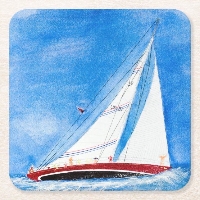 Dessous De Verre Carré Voilier En Haute Mer Aquarelle (Devant)