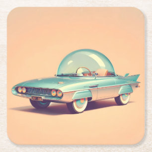 Dessous De Verre Carré Voiture à bulles futuriste atomique
