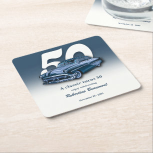 Dessous De Verre Carré Voiture Bleue Classique de Voyage Fête son 50e Ann