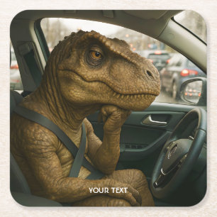 Dessous De Verre Carré Voiture de conduite Imaginaire Dinosaur